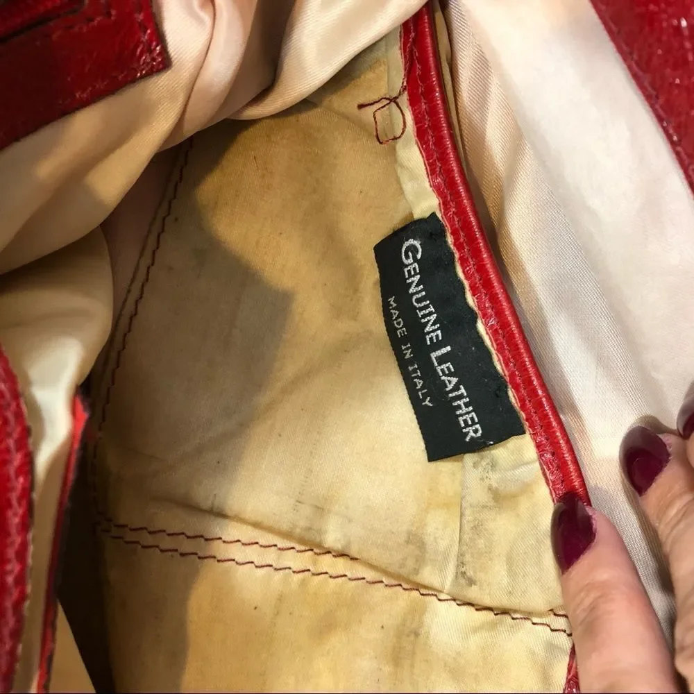 Abro Large Red Leather Italian Made Bag‎ Purse Tote